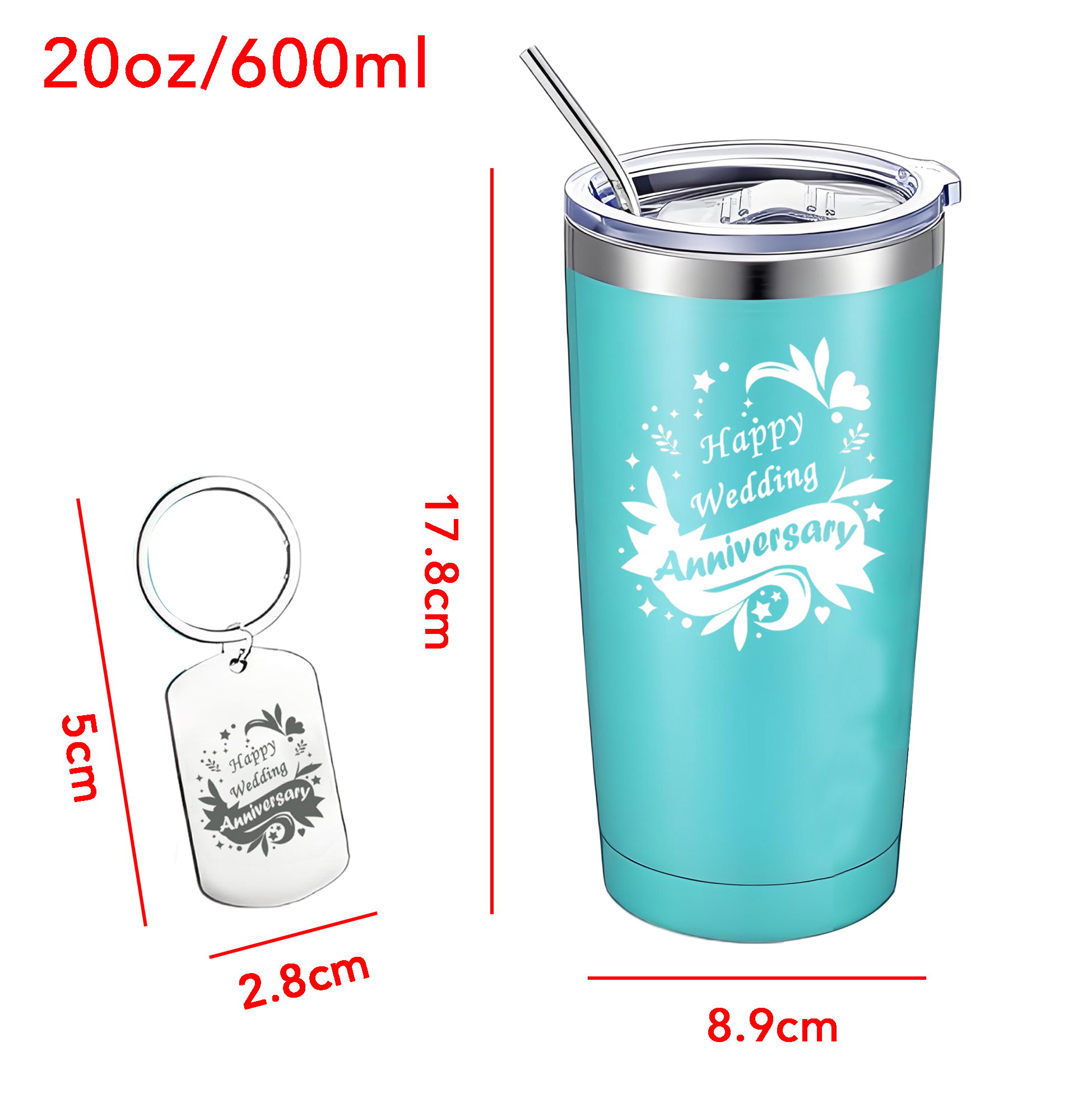 "Happy Wedding Anniversary" Stainless Steel Tumbler & Keychain Set
