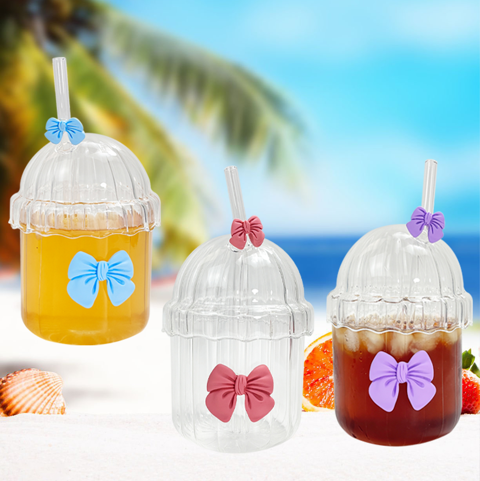 Set of 3 Bow - Decorated Plastic Straw Cups