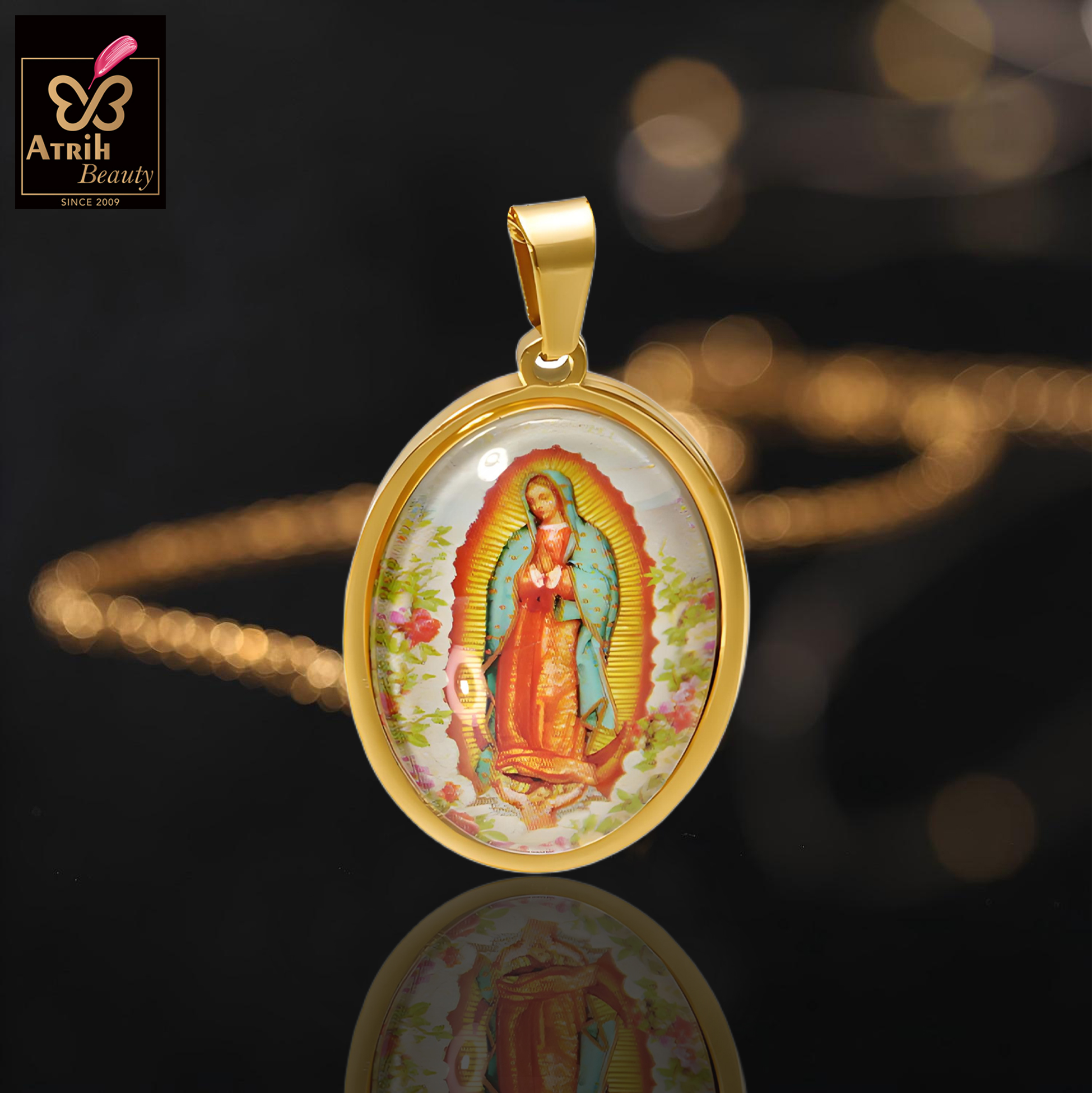 Gold Plated Our Lady of Guadalupe Pendant Necklace