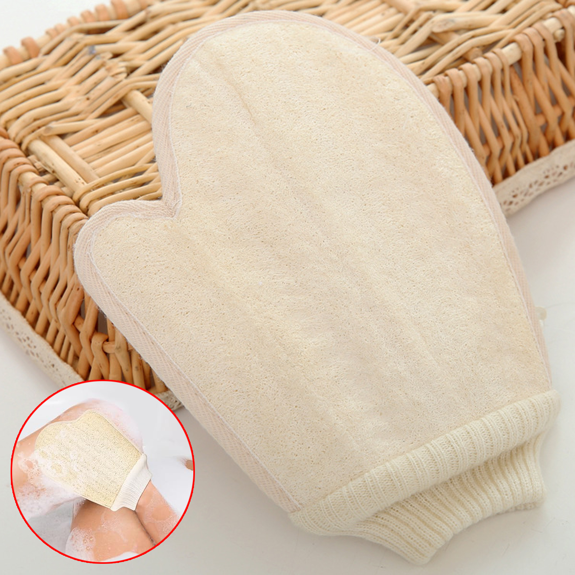 Soft Textured Natural Loofah Exfoliating Bath Mitts