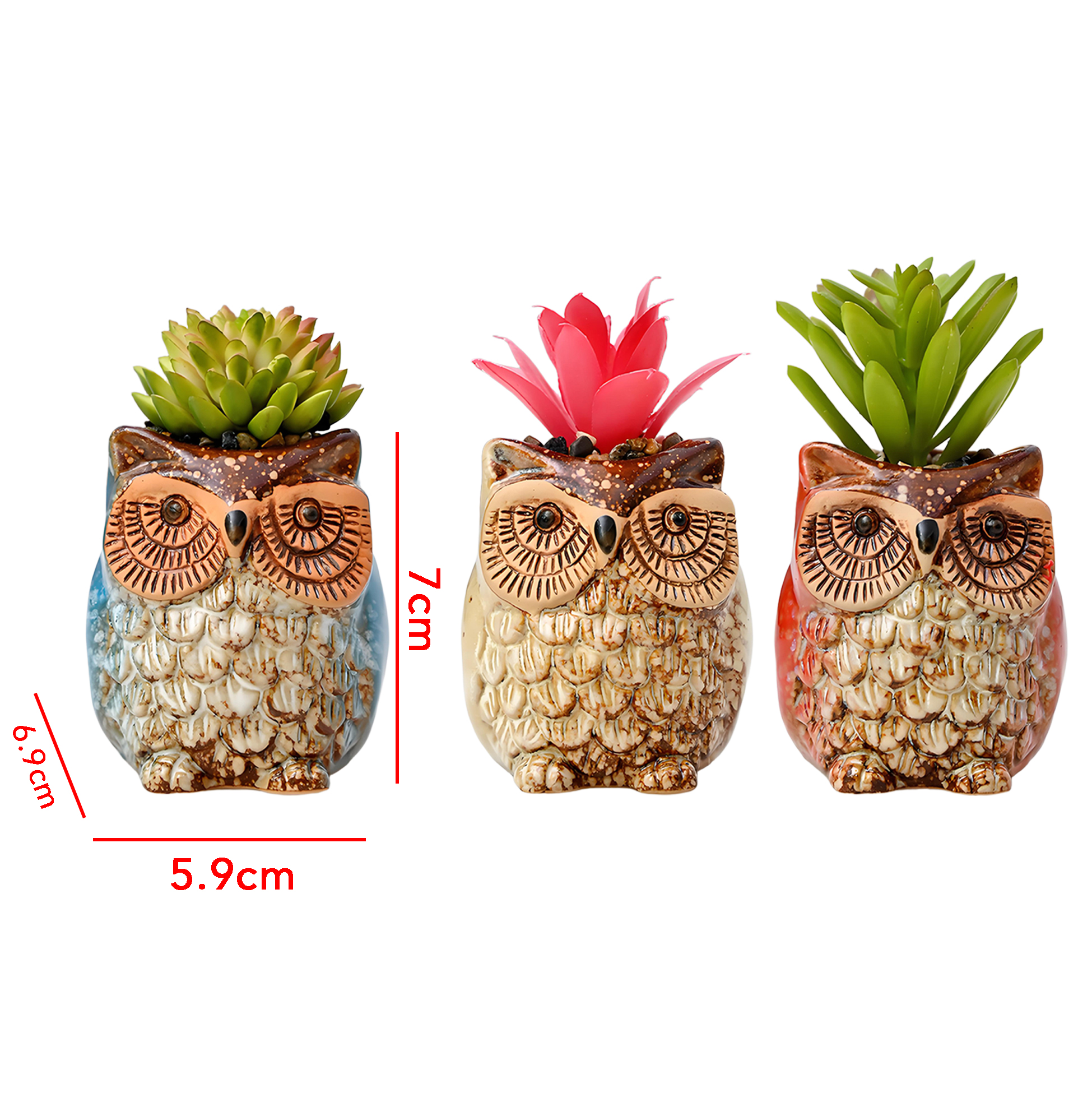 Set of 3 Owl Succulent Pot