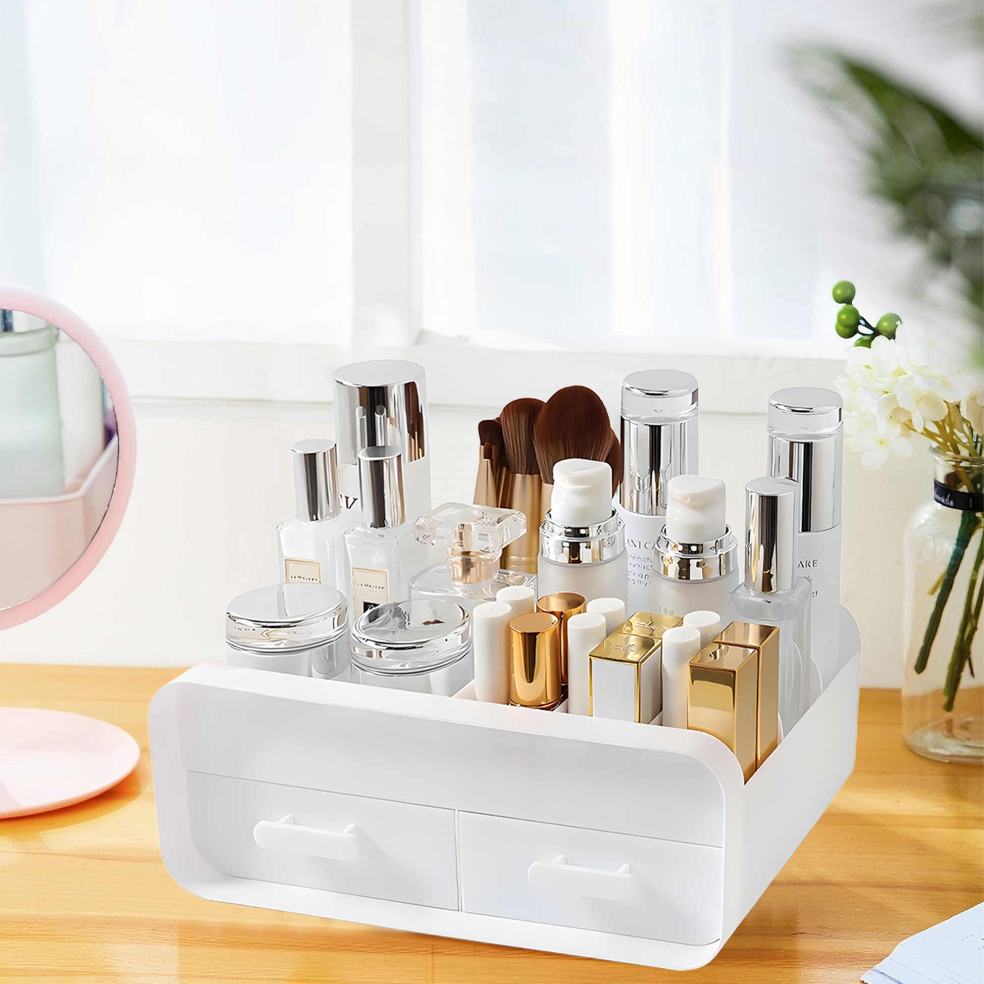 White Double Drawer Cosmetic Organizer