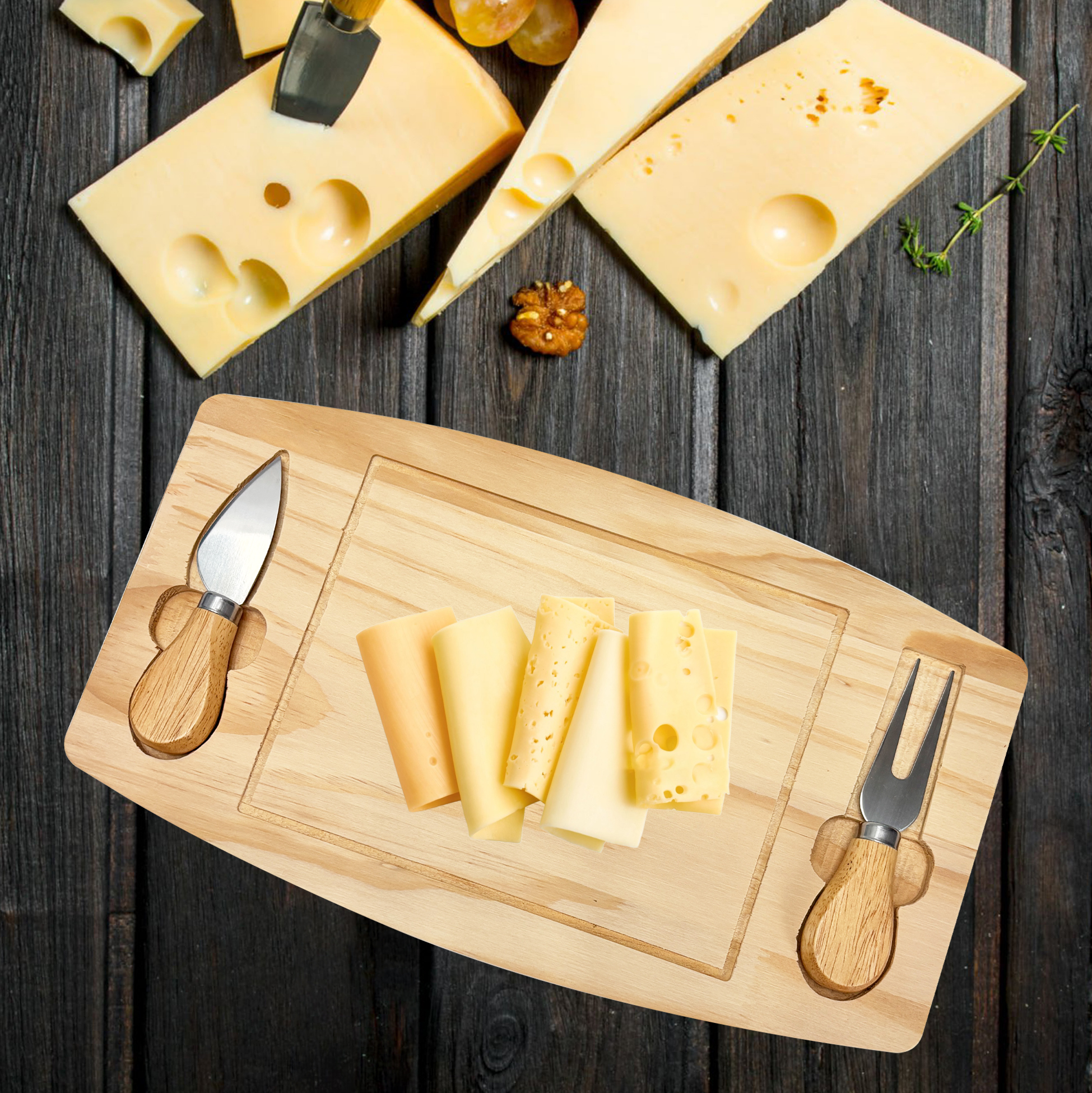 Dual Tool Wooden Cheese Serving Board