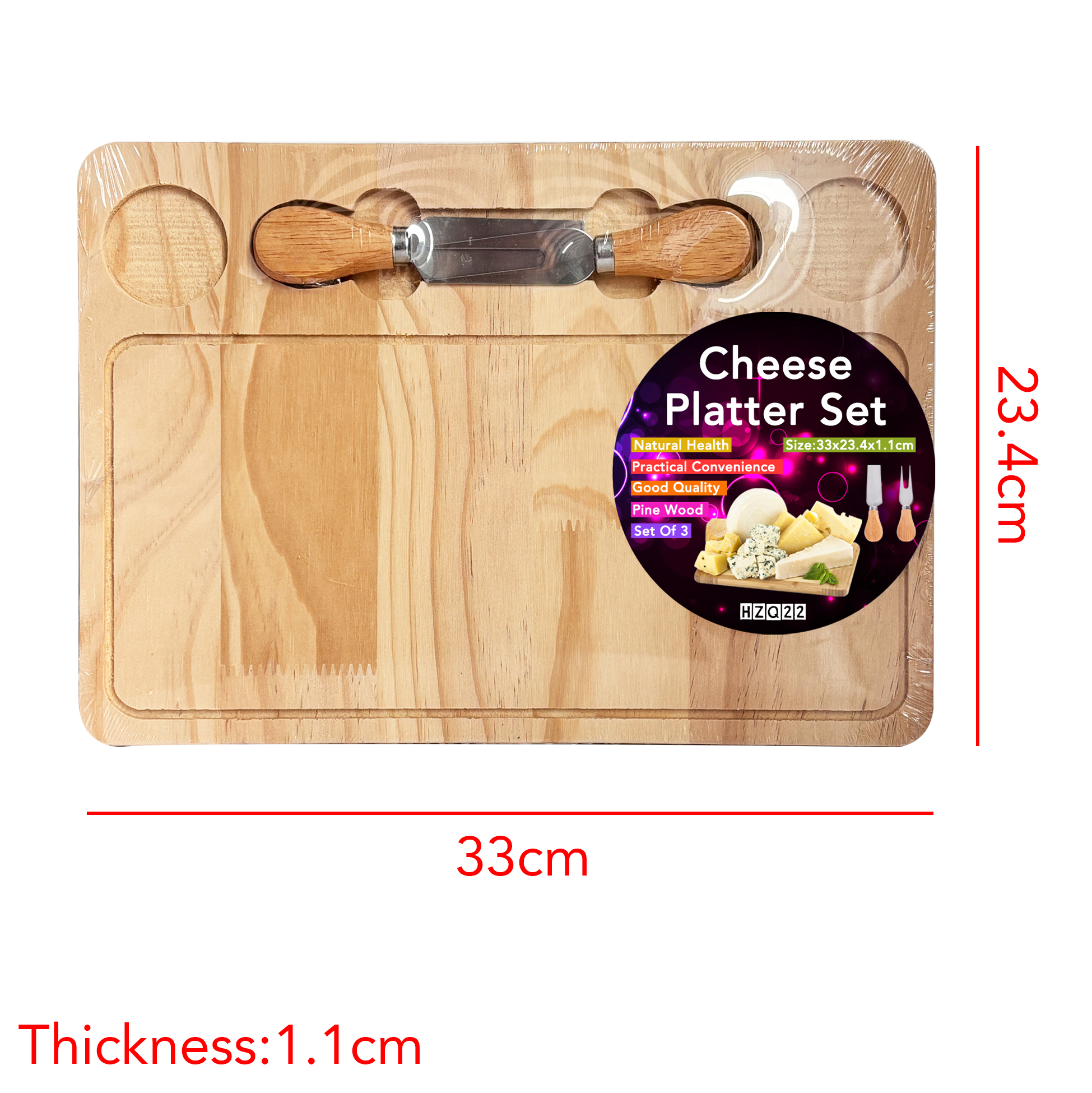 Wooden Cheese Board Set with 2 Tools