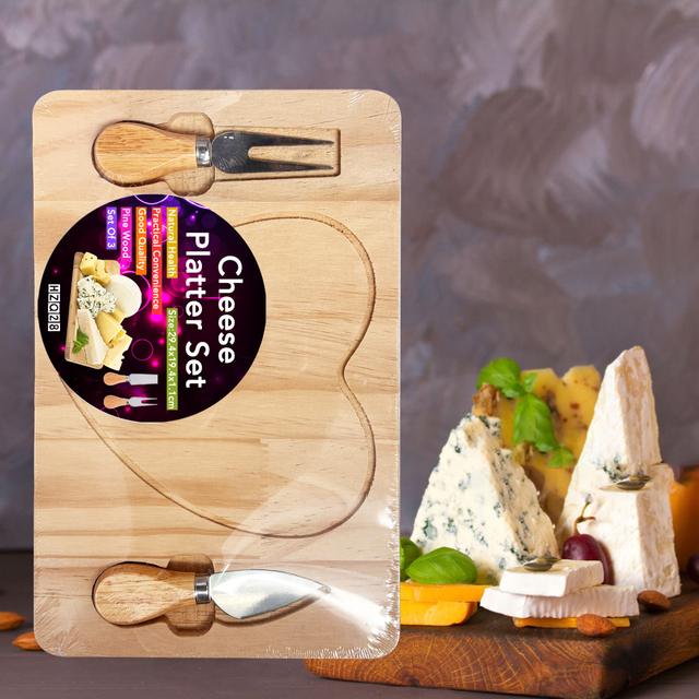 Heart Shaped Wooden Cheese Board Set with 2 Tools