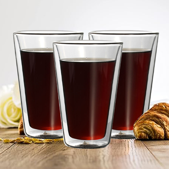 300ml/400ml/500ml Double Walled Tapered Glass Tumbler