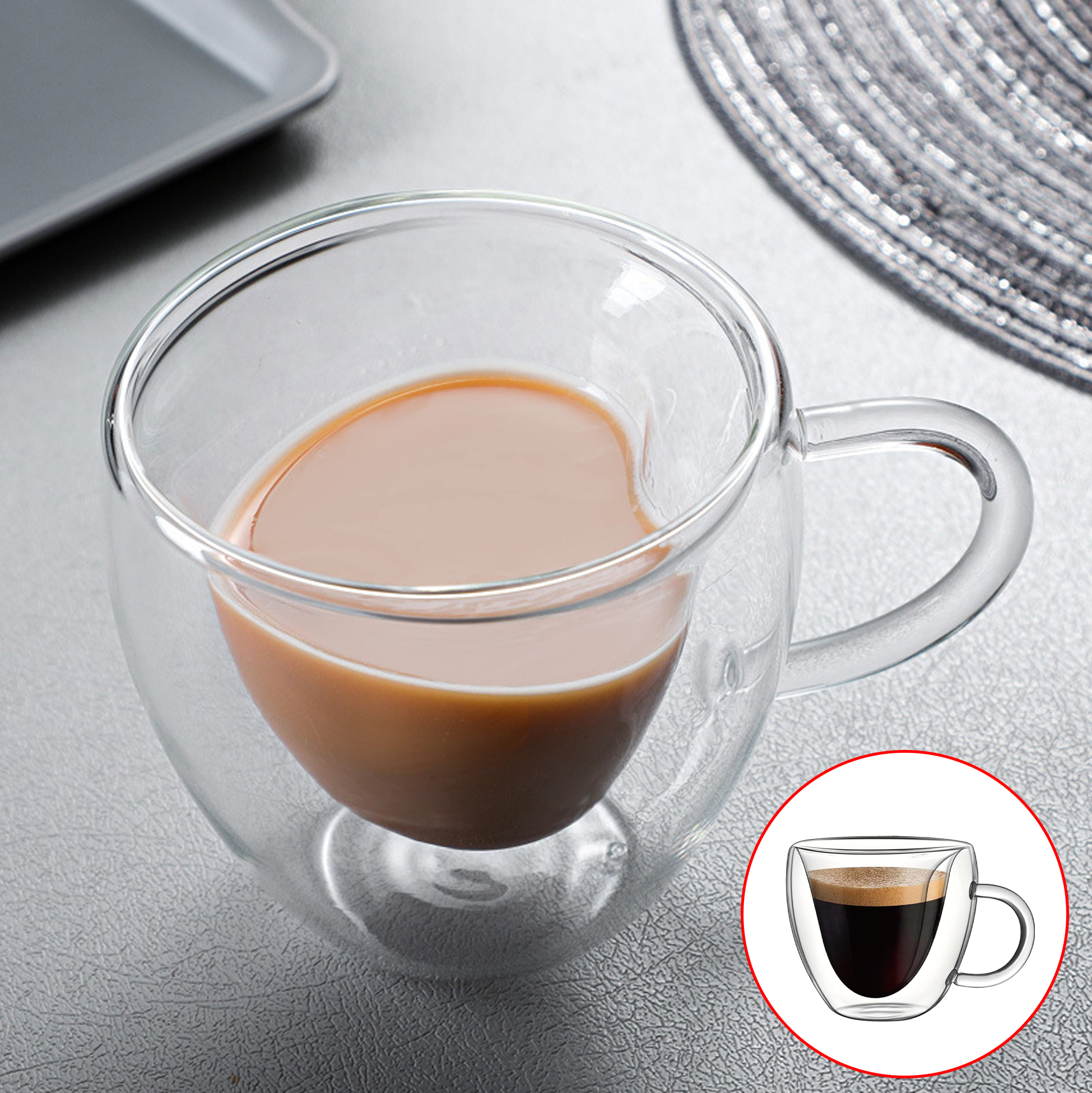 260ml Double-Wall Heart-themed Glass Coffee Mugs