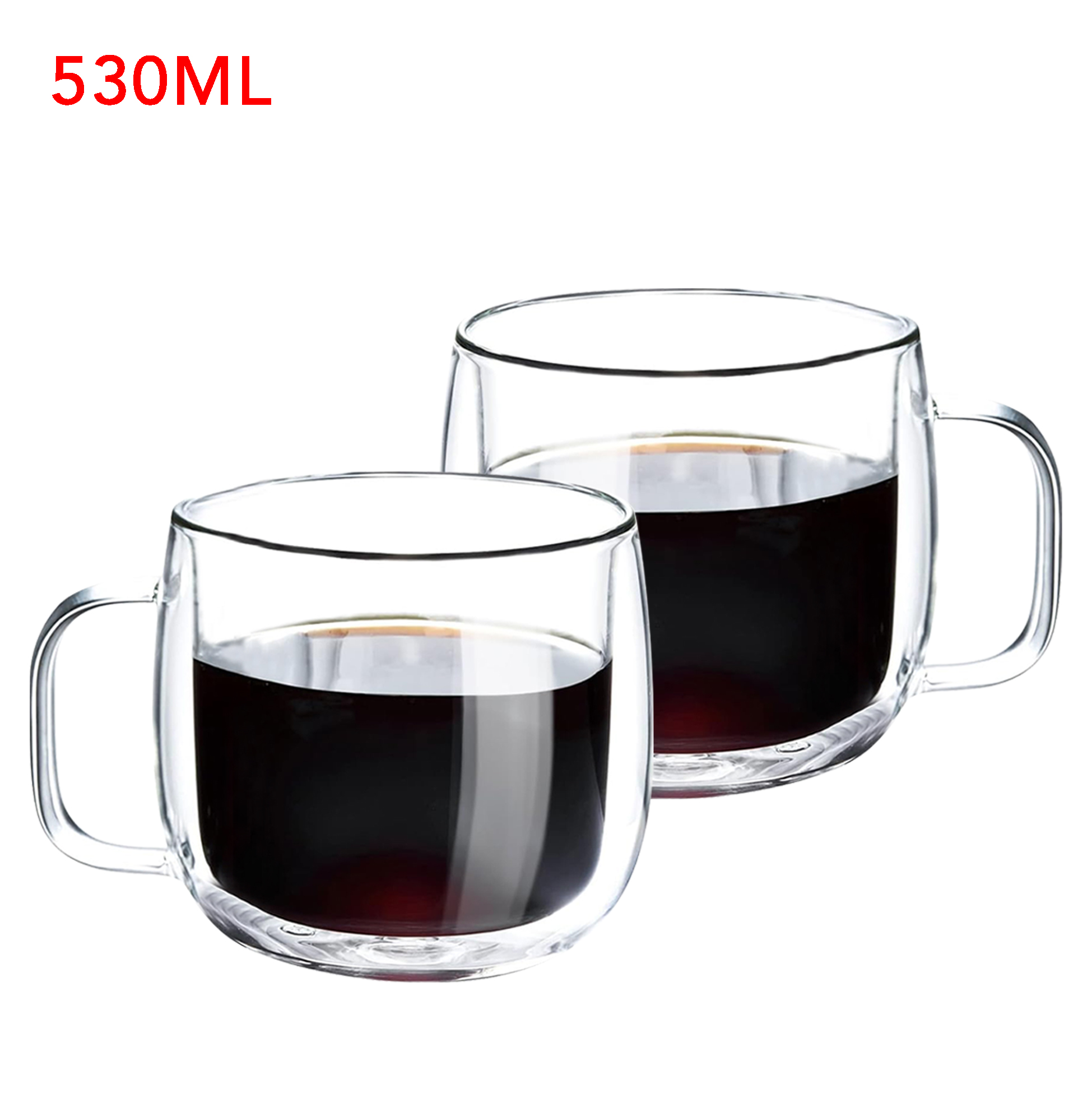 530ml Double Walled Glass Mug with Ergonomic Handle