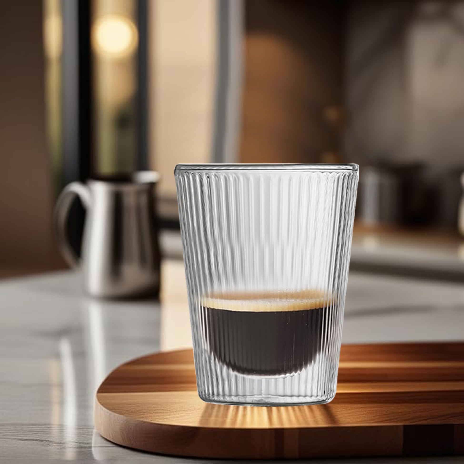250ml/350ml Double Walled Ribbed Glass Cup