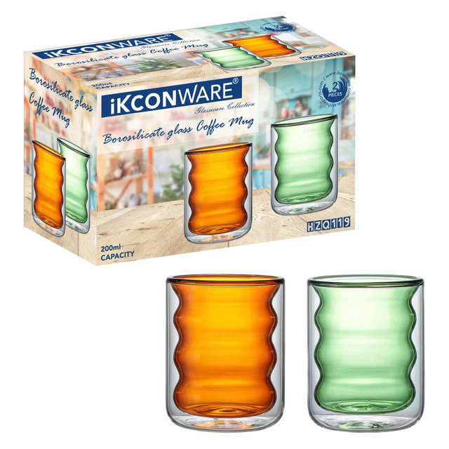 200ml Double Walled Wavy Glass Cup
