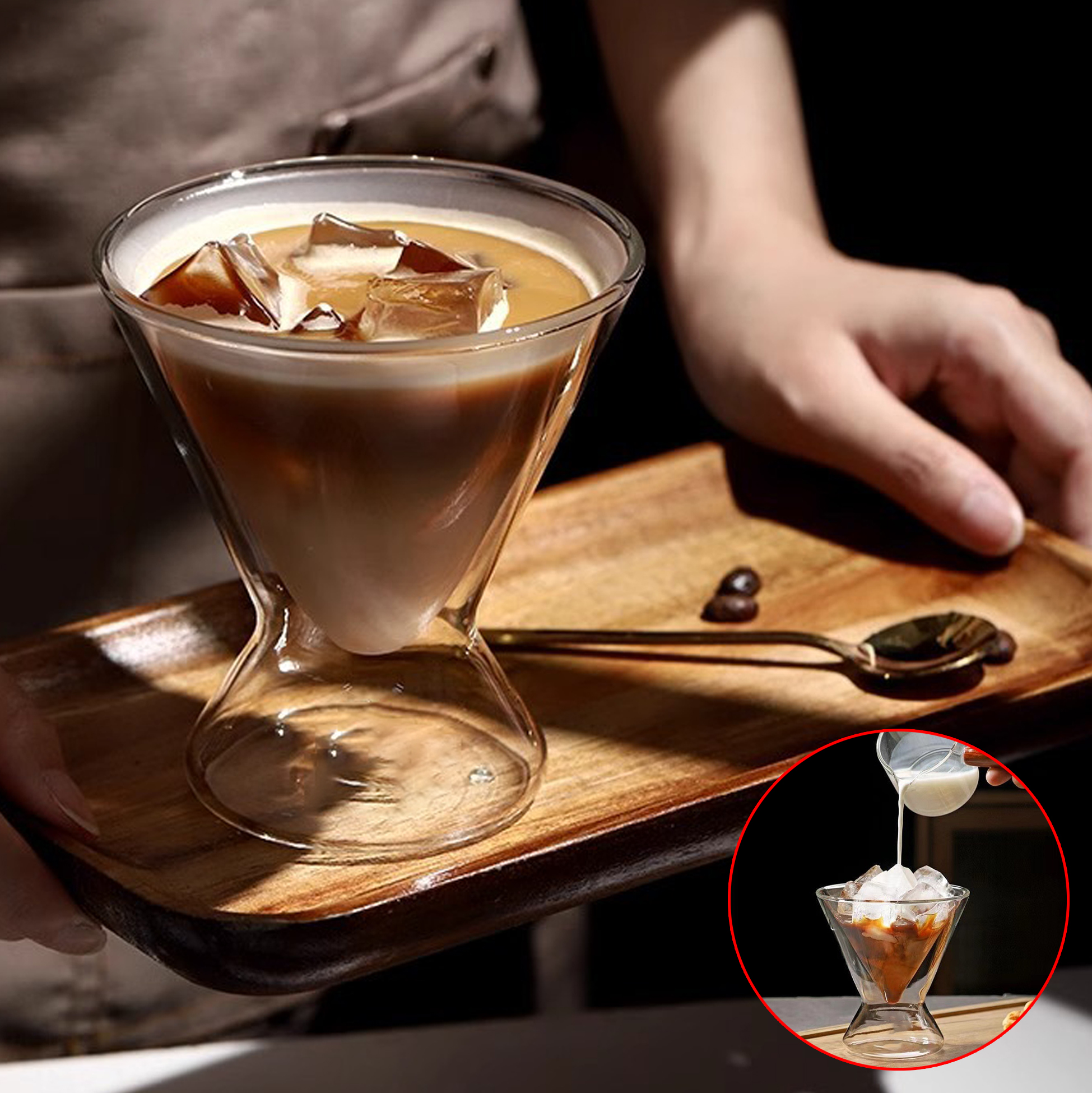 180ml Double Walled Inverted Pyramid Shaped Glass