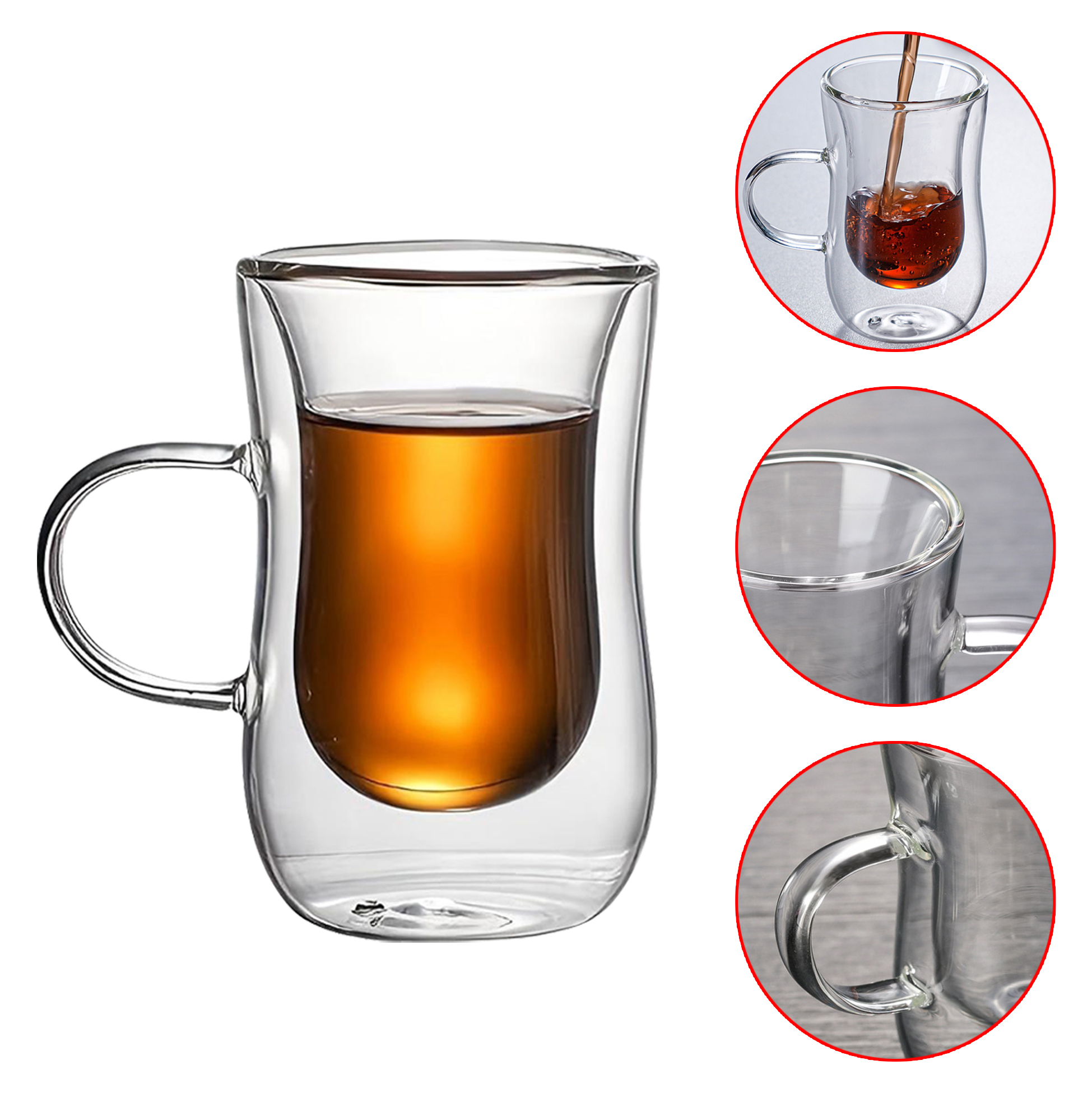 120ml Double Walled Glass Mug with Curved Design And Handle