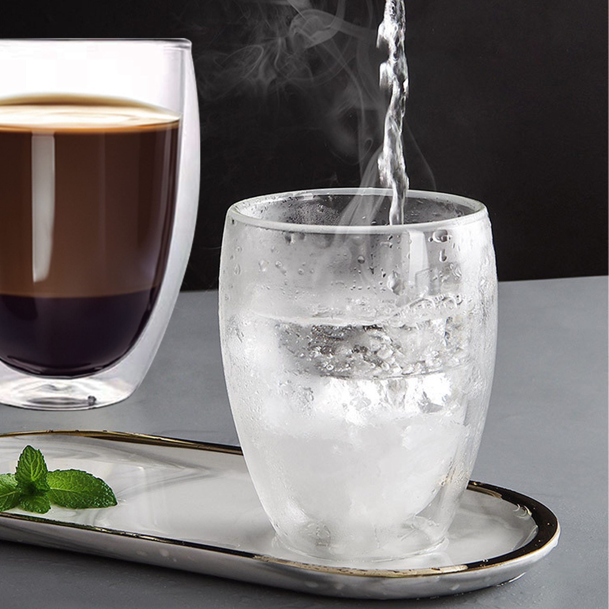Double Walled Insulated Clear Glass Tumbler