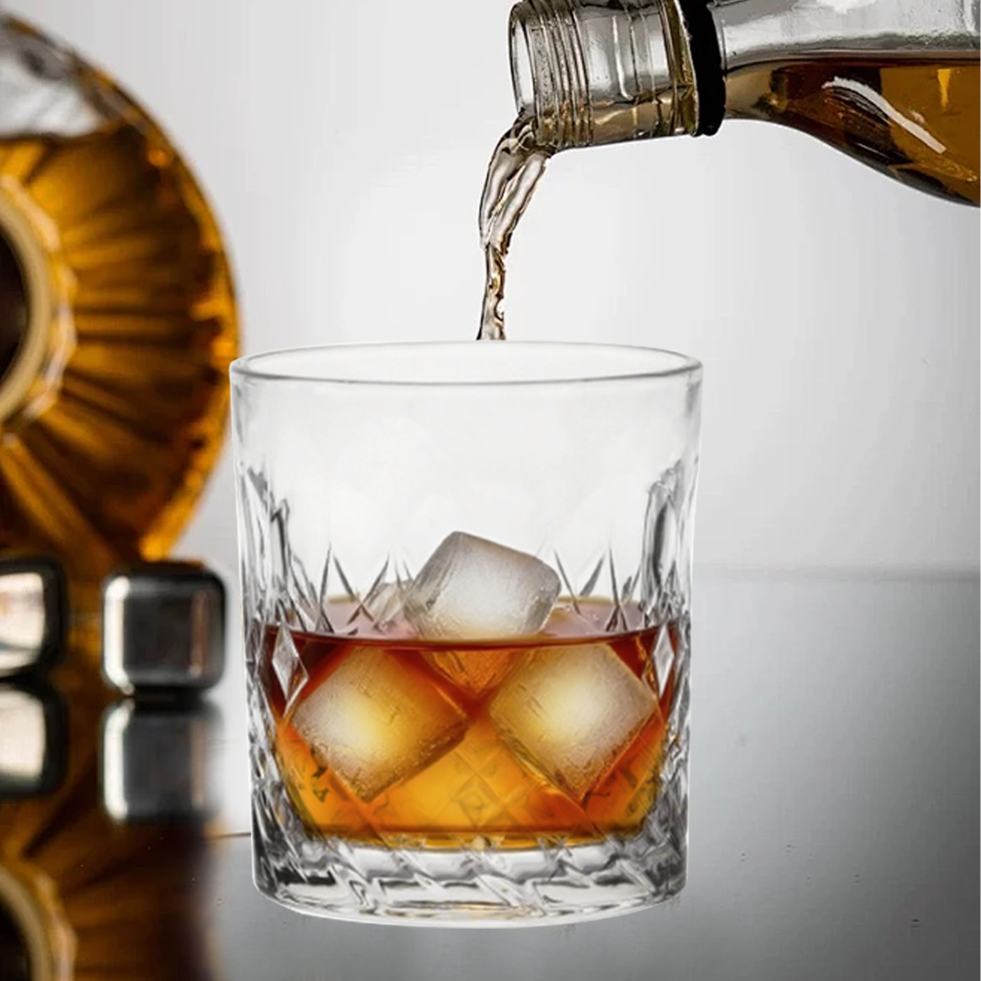 6-Piece Diamond-Etched Whiskey Glass Set