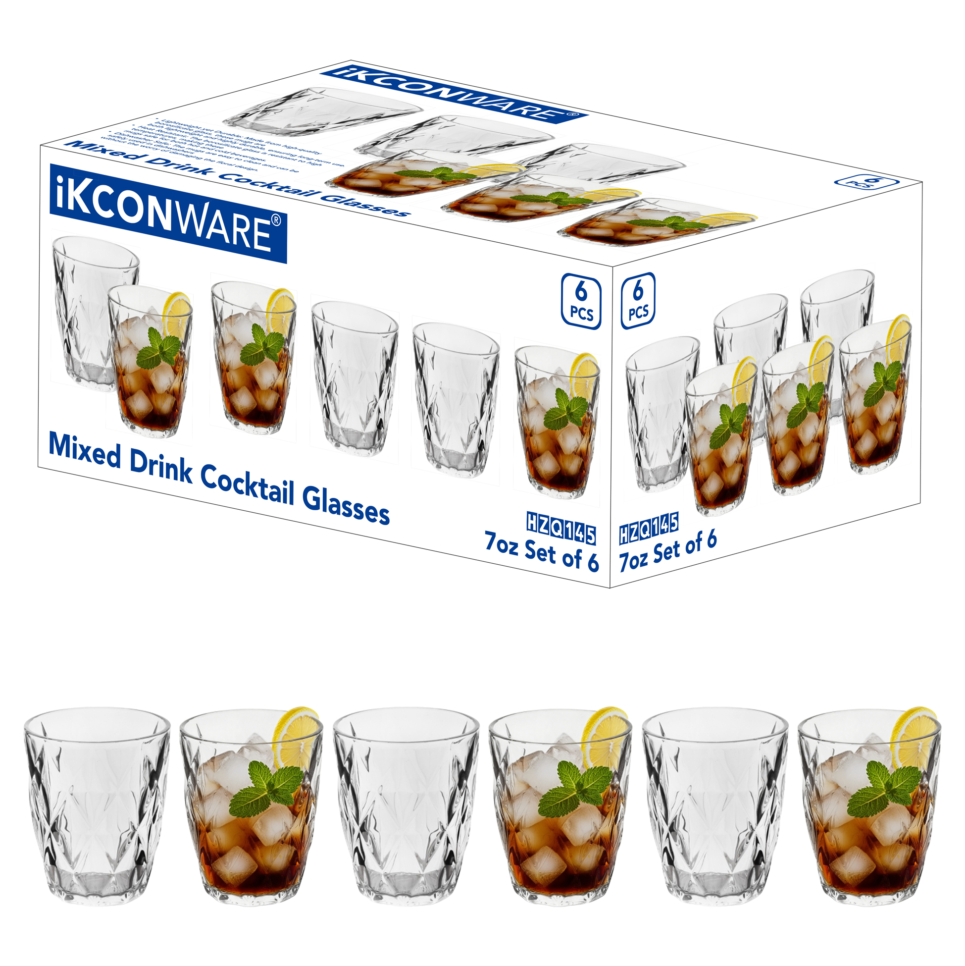 6-Piece Diamond-Cut Glass Tumbler Set