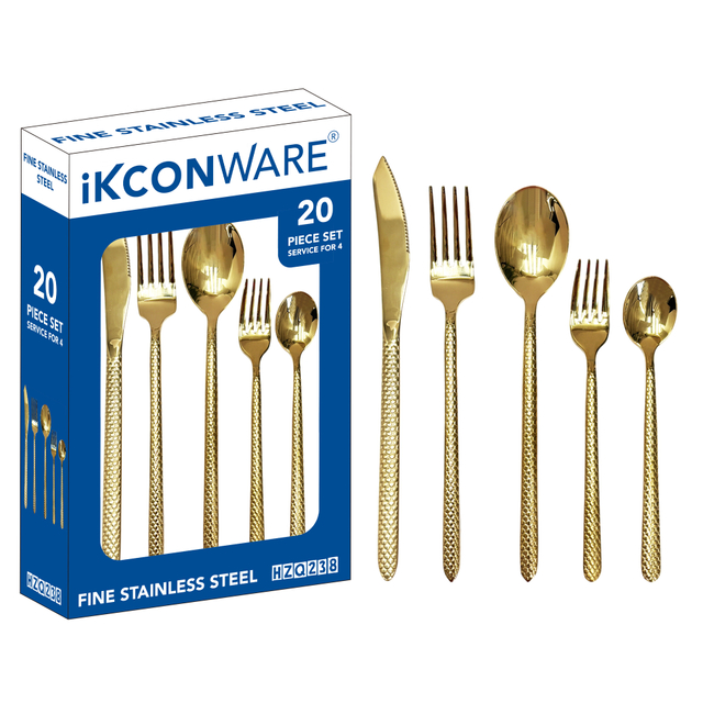 20-Piece Gold-Plated Braided Handle Cutlery Set