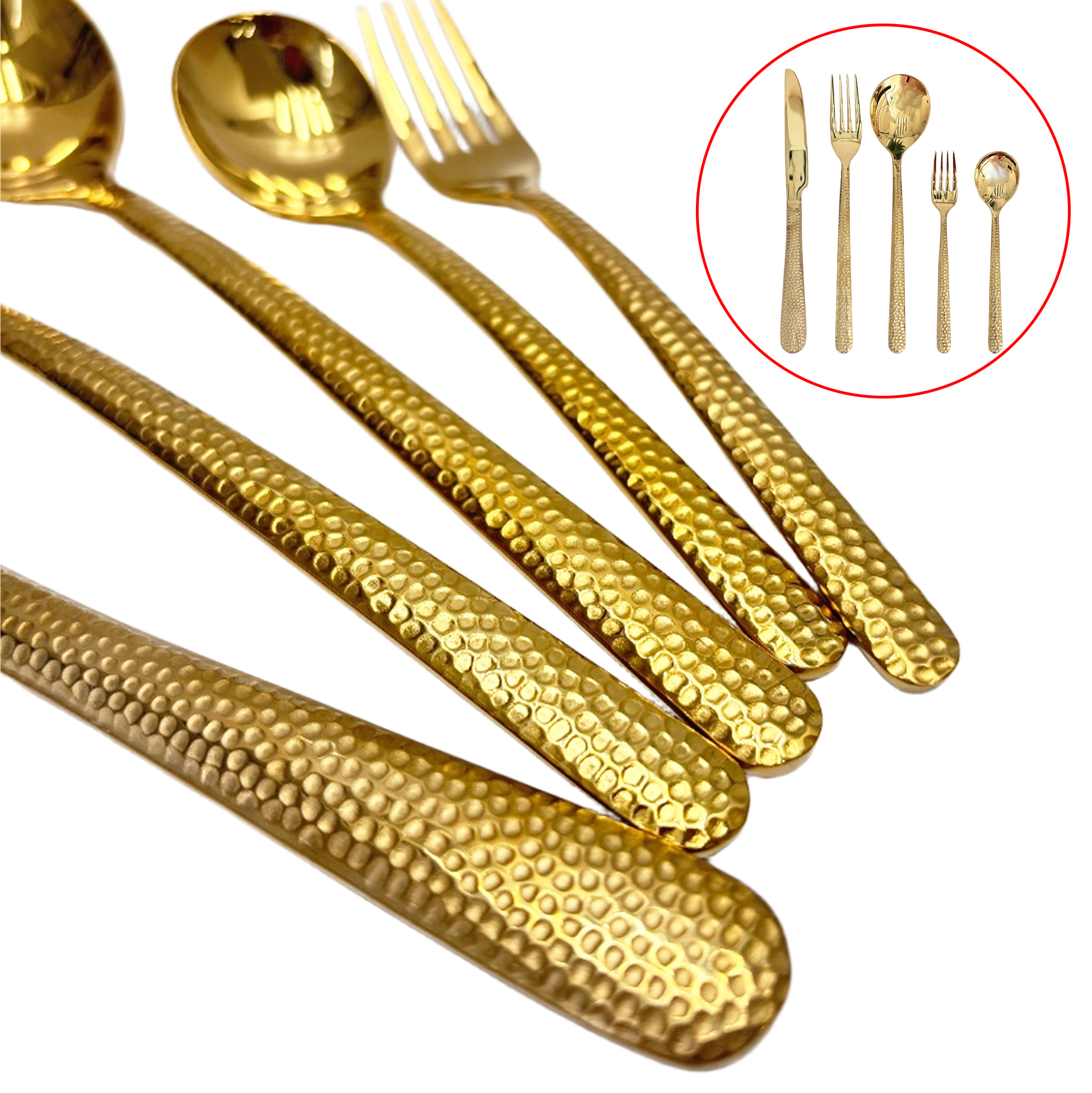 20-Piece Hammered Gold Cutlery Set