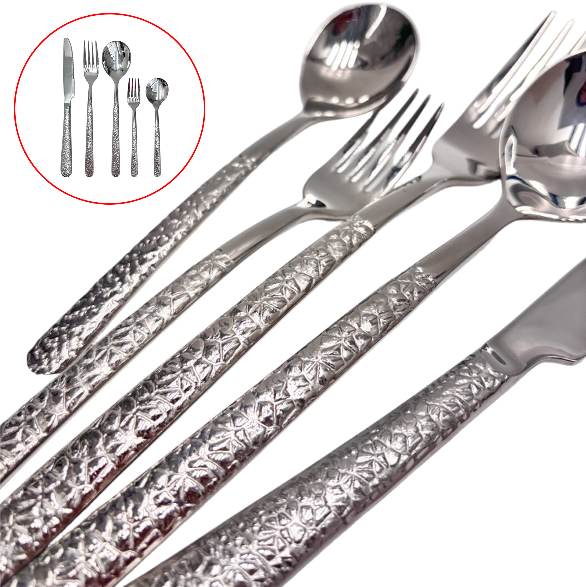 20-Piece Textured Silver Cutlery Set