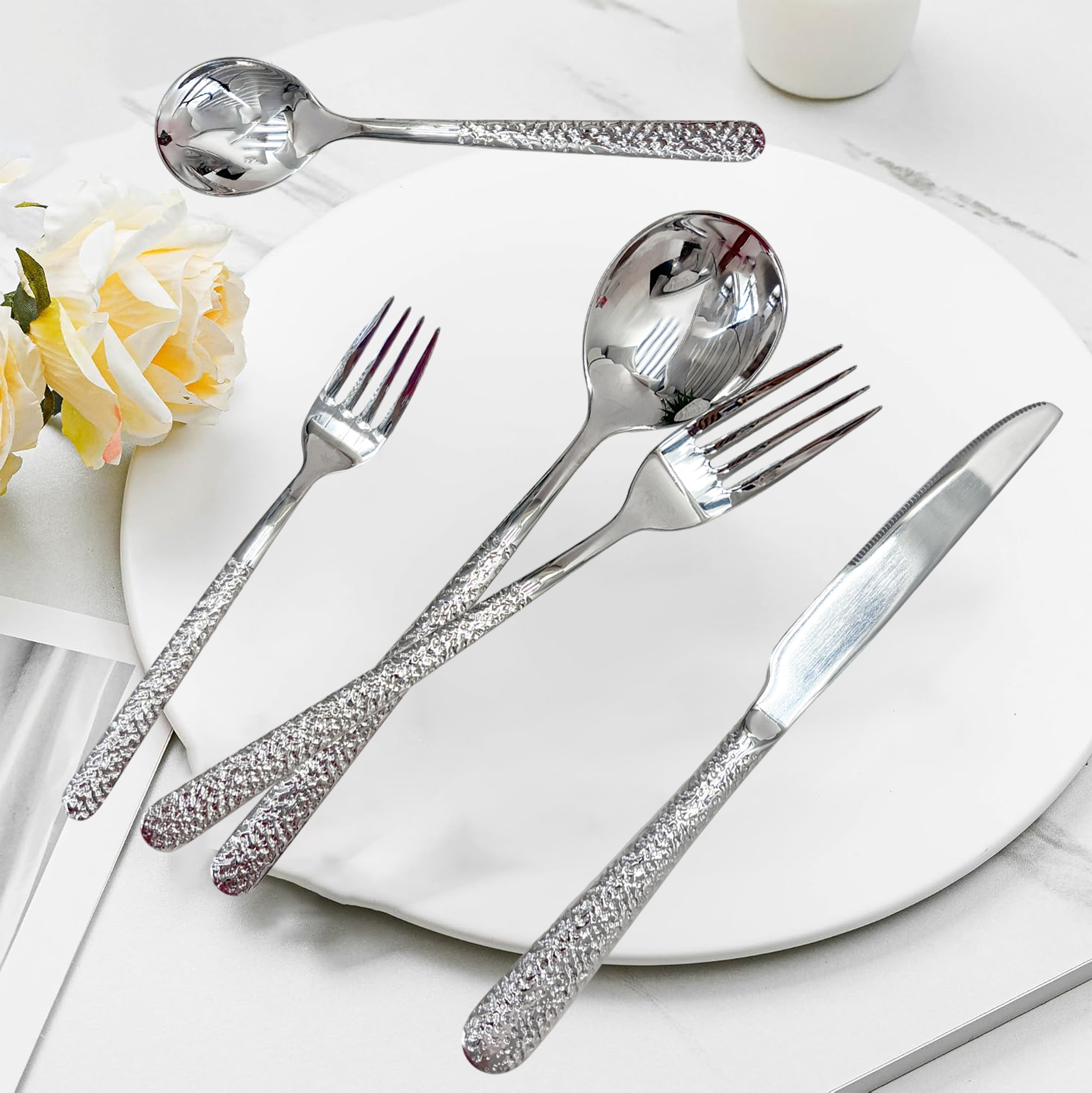 20-Piece Textured Silver-Handle Cutlery Set