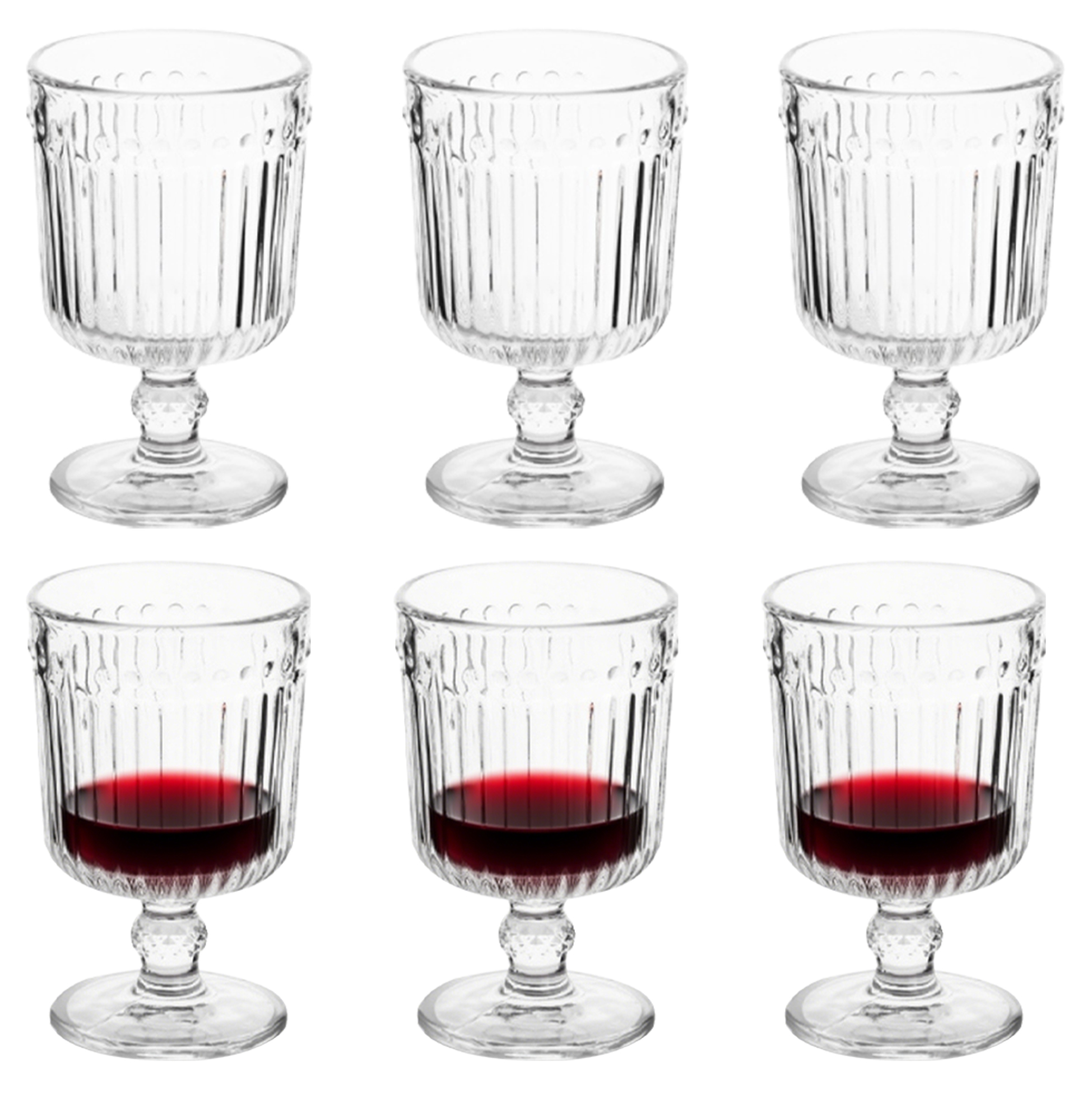 6-Piece Ribbed Stemmed Wine Glass Set