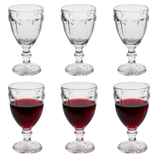 6-Piece Floral-Etched Wine Glass Set