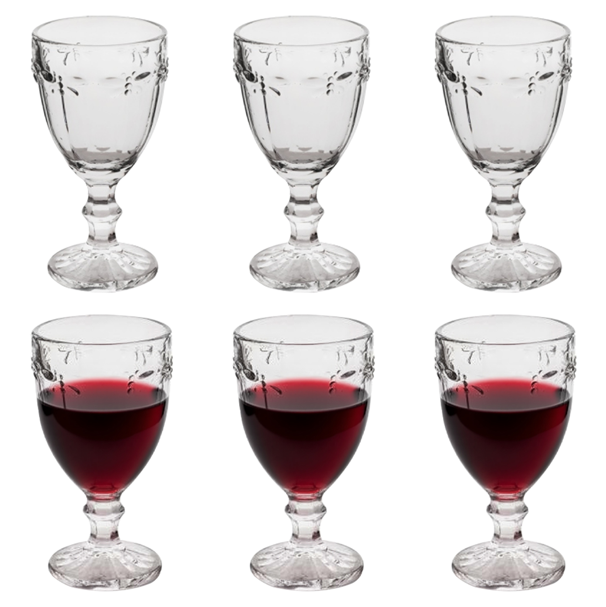 6-Piece Floral-Etched Wine Glass Set