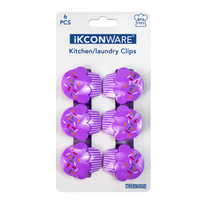 Purple Cupcake-Shaped Plastic Clip Set of 6