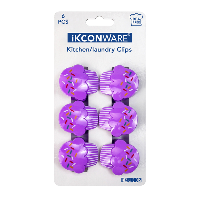 Purple Cupcake-Shaped Plastic Clip Set of 6