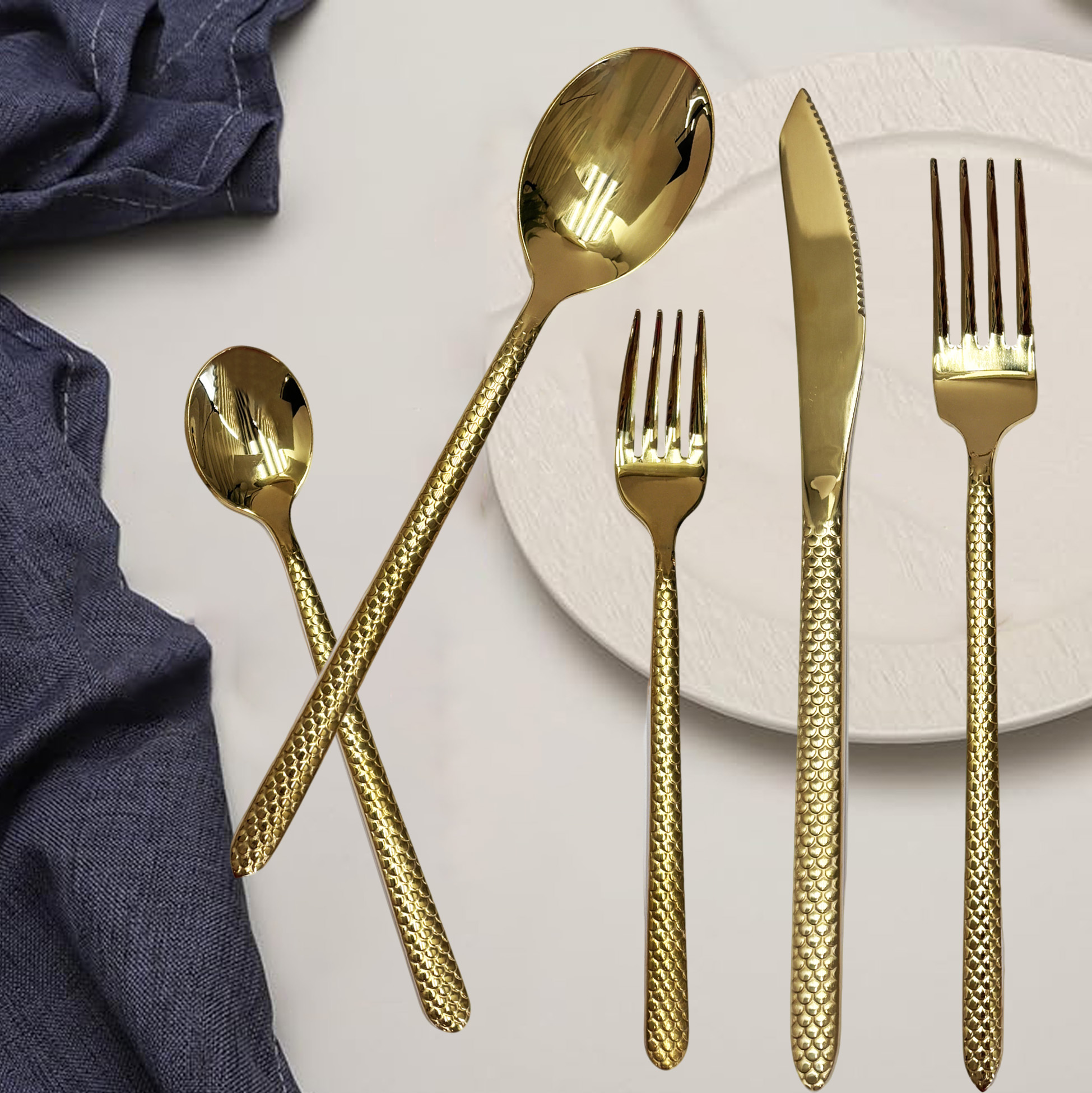 5-Piece Gold Mermaid-Scale Cutlery Set