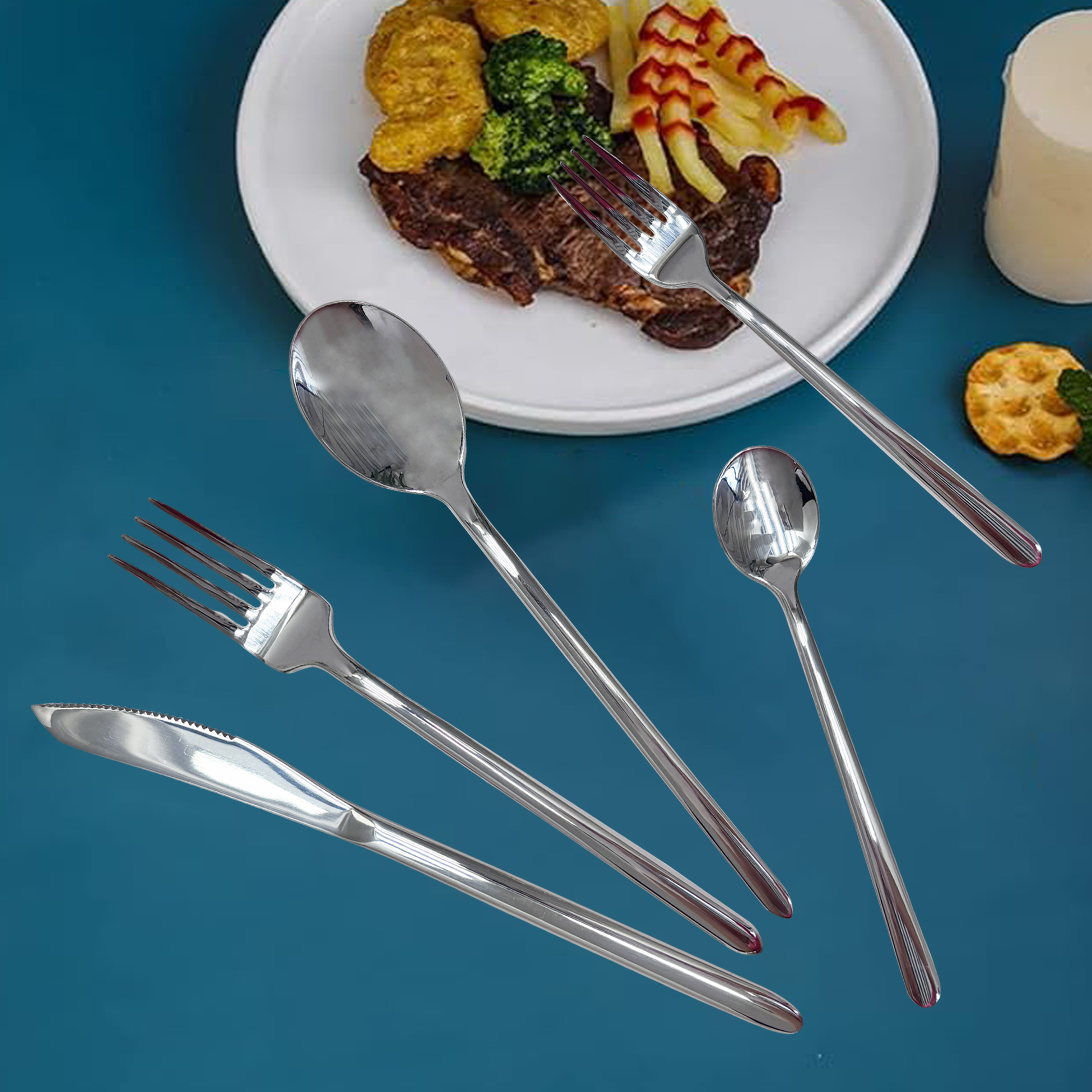 30-Piece Mirror-Polished Stainless Steel Cutlery Set