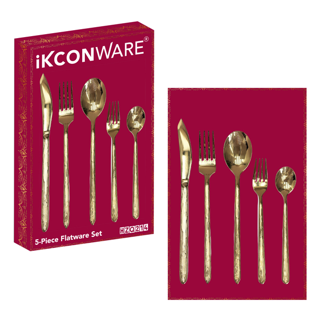 5-Piece Gold-Toned Textured Handle Cutlery Set