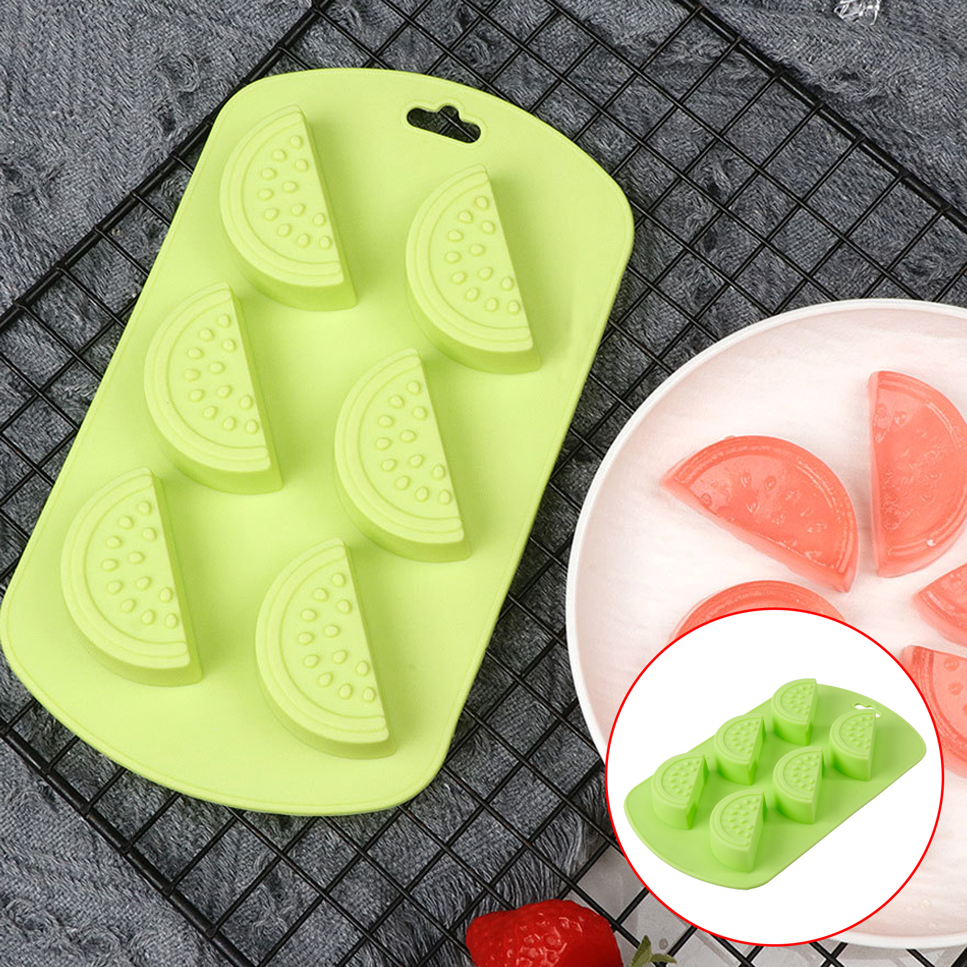 6-Cavity Watermelon-Slice Silicone Dessert Mold