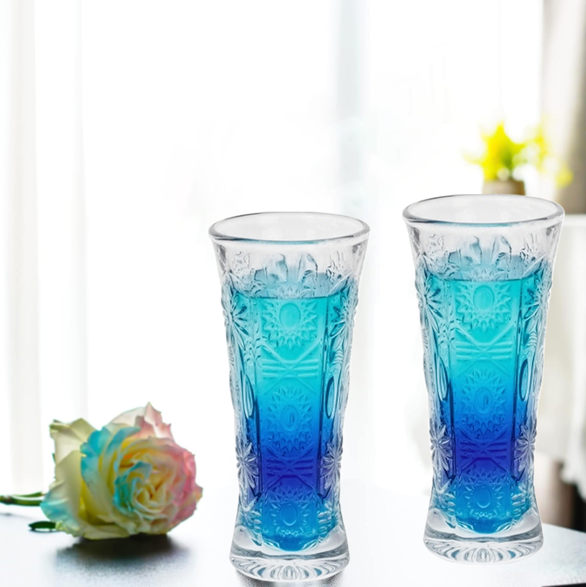 6-Piece Embossed Floral Tall Glass Set