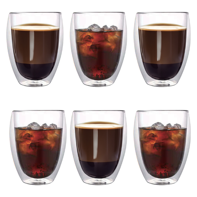 6 Pcs Double Walled Insulated Clear Glass Tumbler