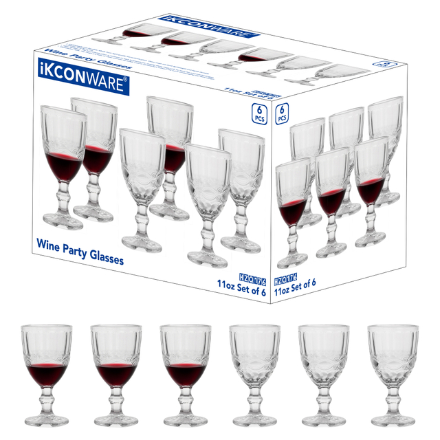 6-Piece Vintage-Etched Wine Glass Set