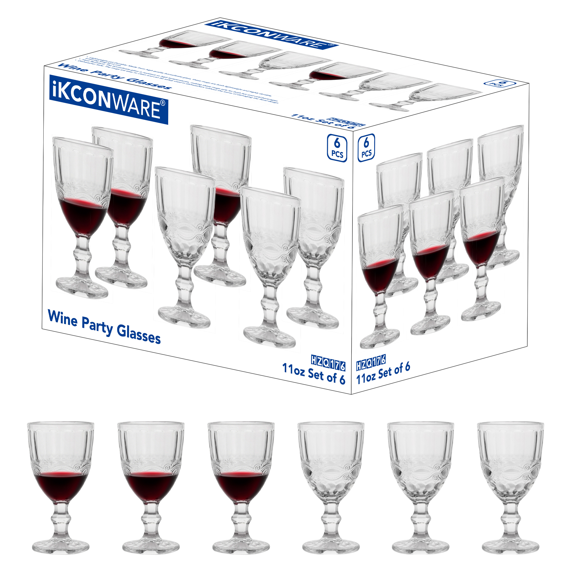 6-Piece Vintage-Etched Wine Glass Set