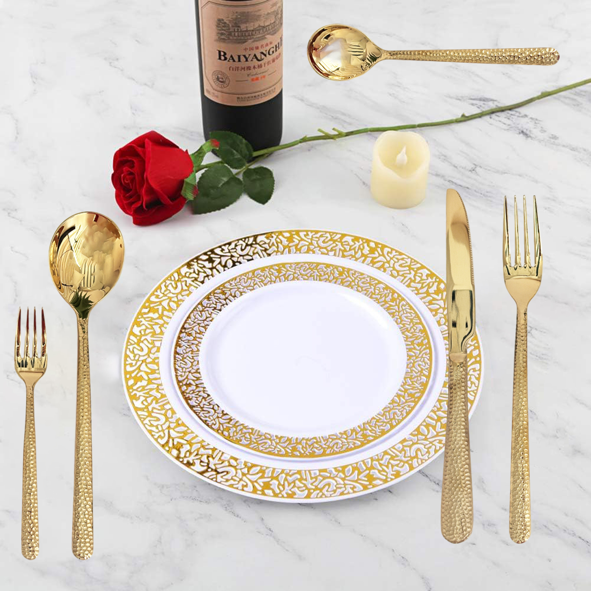 30-Piece Hammered Gold Cutlery Set