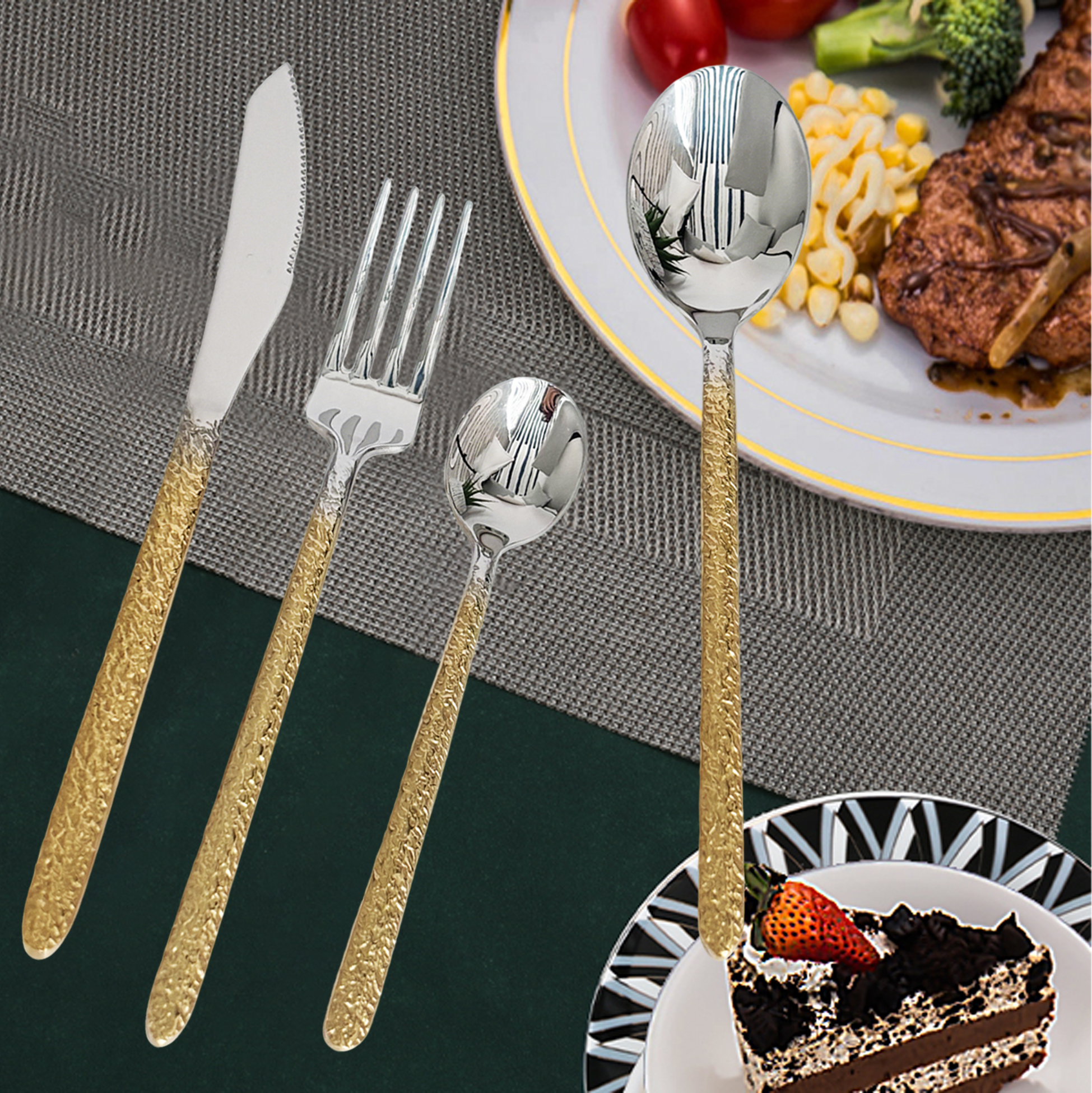 24-Piece Gold-Textured Handle Cutlery Set