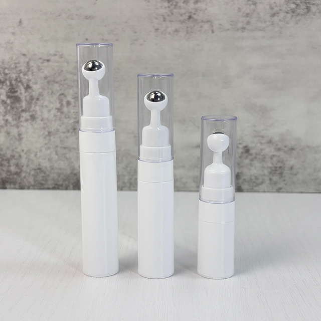 White Roller-Ball Eye Cream Massage Bottles