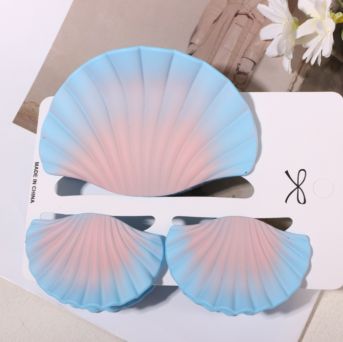 Purple Seashell-Shaped Hair Clip Set