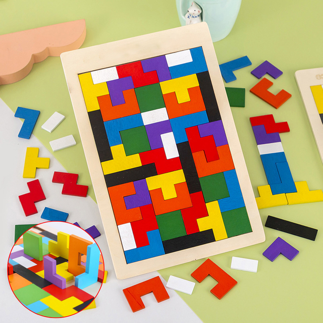 Wooden Tetris Puzzle Set