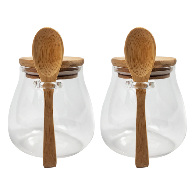 2-piece Glass Kitchen Storage Jars with Bamboo Spoons