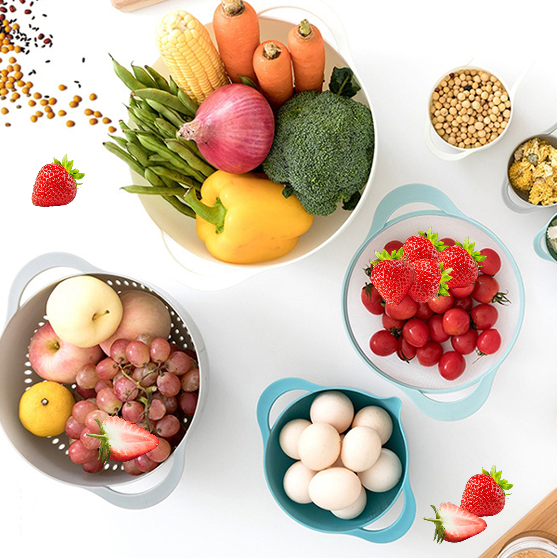 Set of 8 Measuring Mixing Bowls Multi-function Plastic Mixing Bowl Set