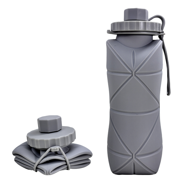 Gray Silicone Collapsible Water Bottle
