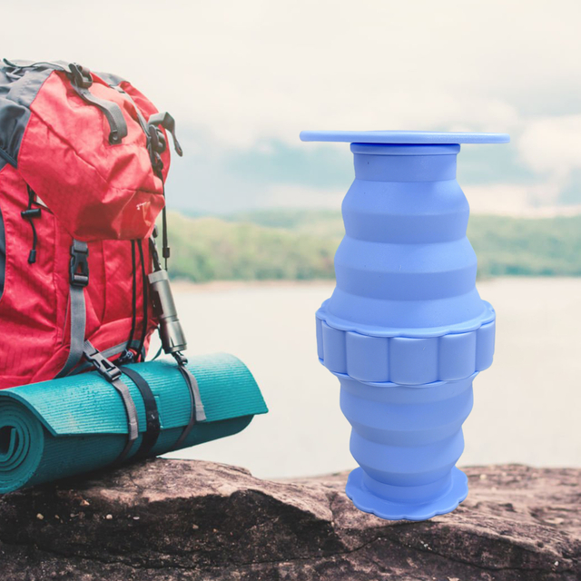 Blue Silicone Collapsible Water Bottle