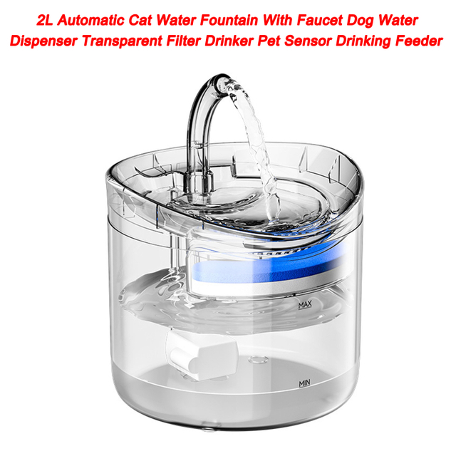 2L Automatic Cat Water AFountain With Faucet Dog Water Dispenser Transparent Filter Drinker Pet Sensor Drinking Feeder