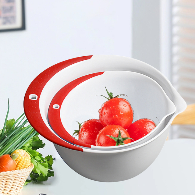 2pcs Plastic Salad Bowl Fruit Mixing Bowl Set With Silicone Bottom
