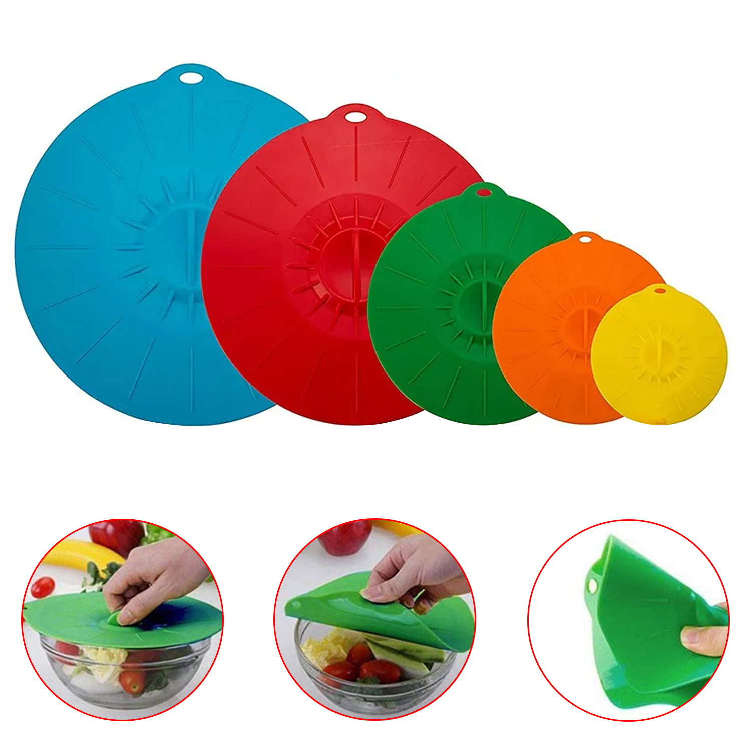 5PCS Bowl Cover Keep Fresh Cover Lid Universal Silicone Suction Lid Vacuum Microwave Bowl Cover Cooking Pot Pan Lid Cover