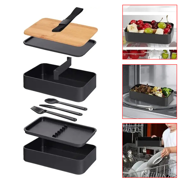 Microwave Double Layer Lunch Box Built-in Tableware Japanese Style Leak-proof Lunch Boxes Lunch Containers