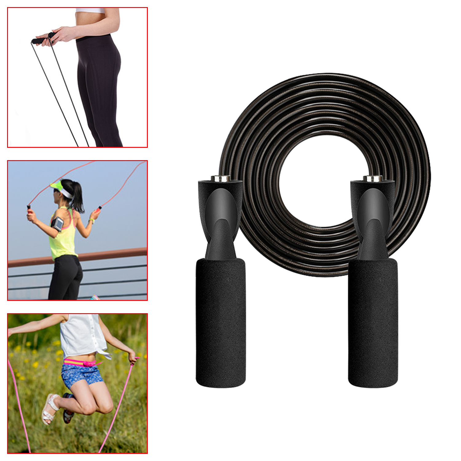 2.8M Length 4.5MM Diameter Adjustable Length Jumping Rope Steel Wire Foam Handle Skipping Rope With Ball Bearing
